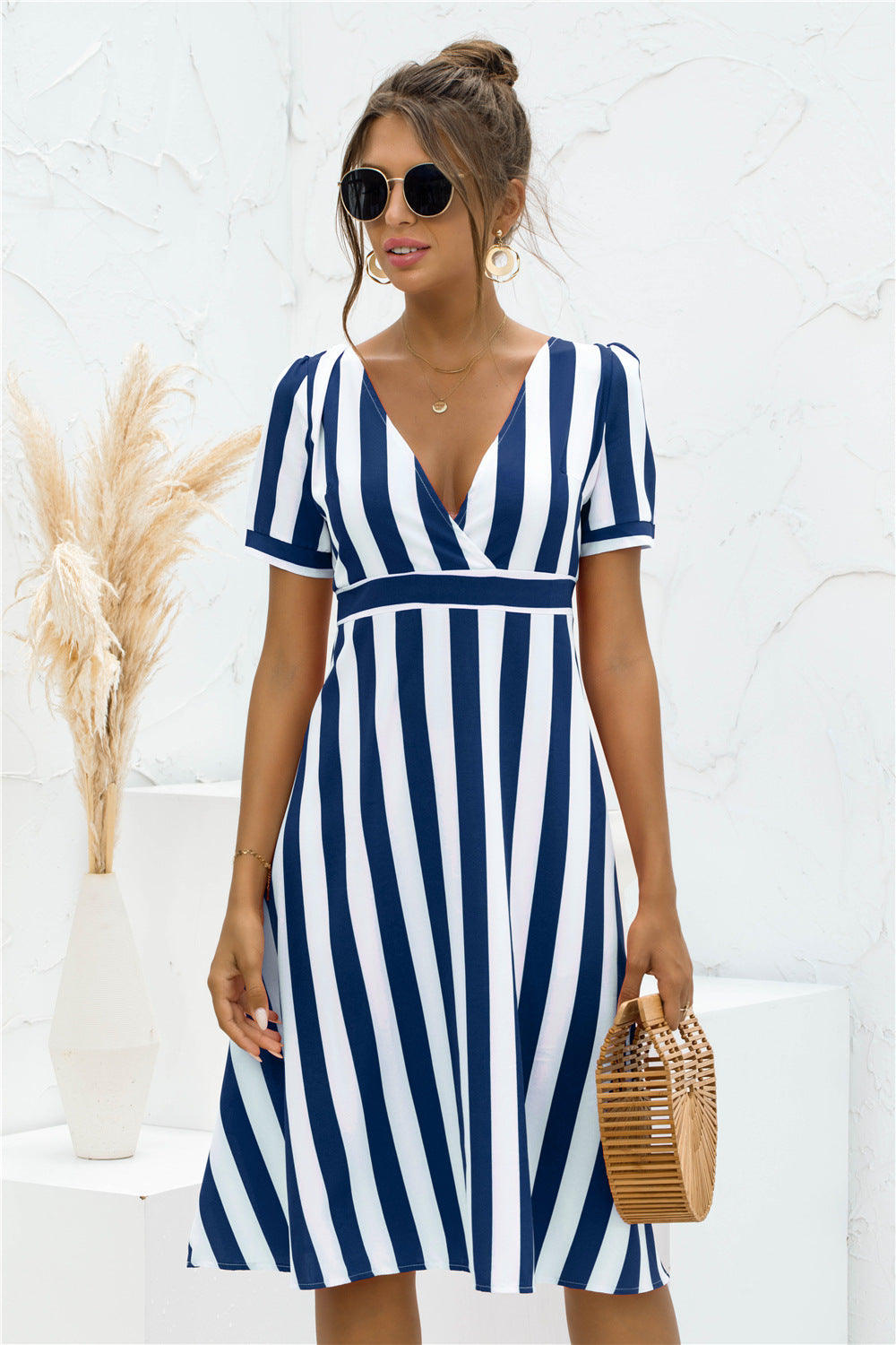Glinda Striped Satin Midi Shirt Dress - View 3