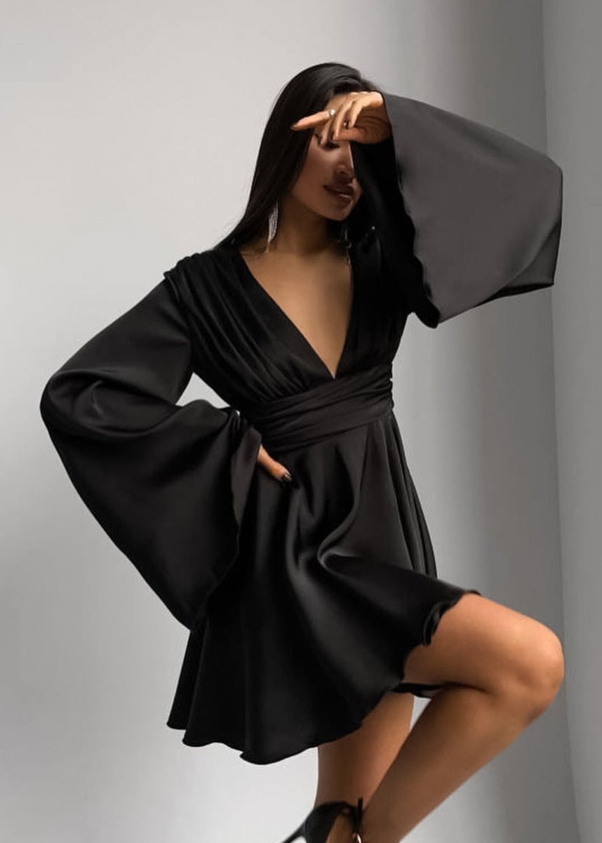 Celeste Satin Bell Sleeve Mini Dress - View 7