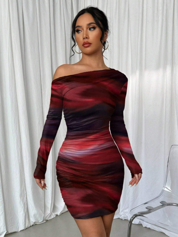 Stitch sheer mesh see through abstract off shoulder mini dress - View 7