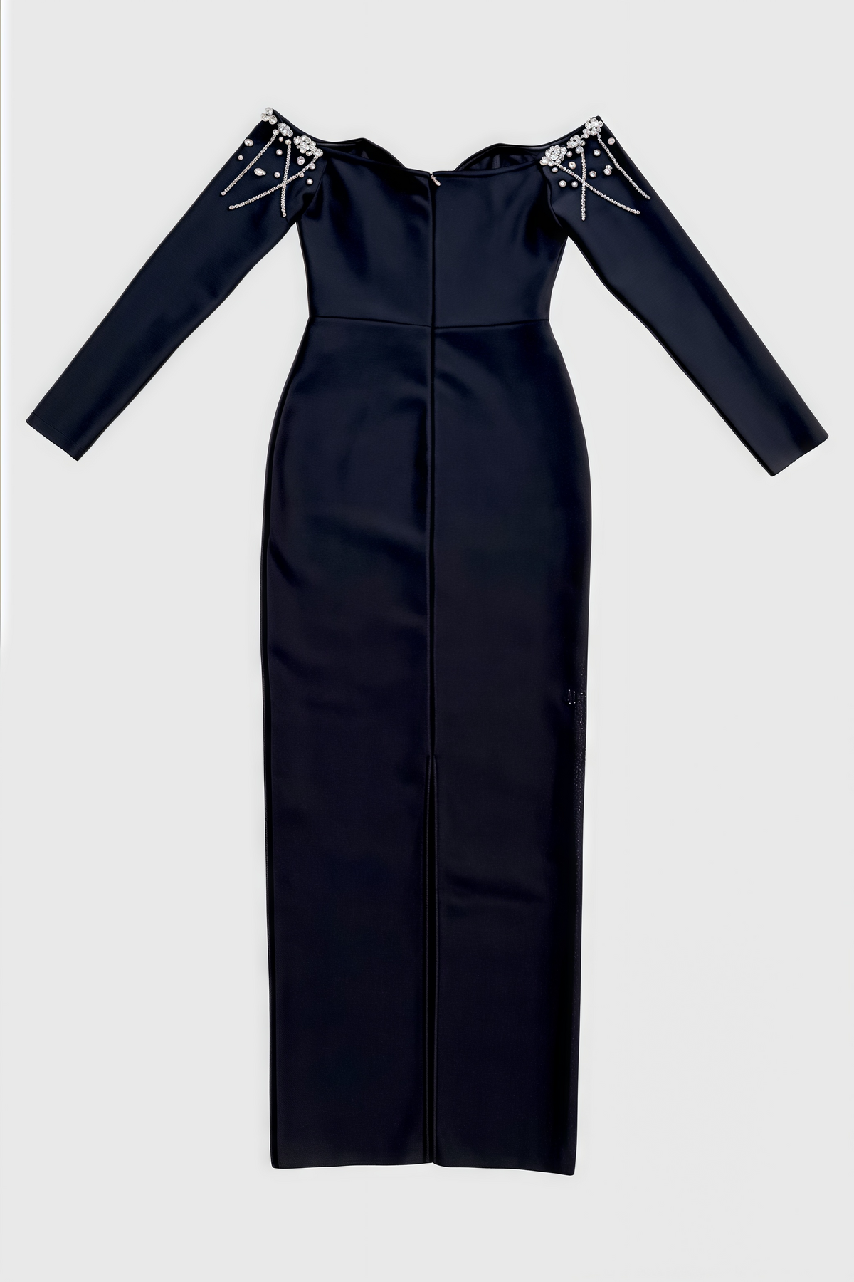 Rhinestone Embroidered Off Shoulder Long Sleeve Maxi Gown - View 7