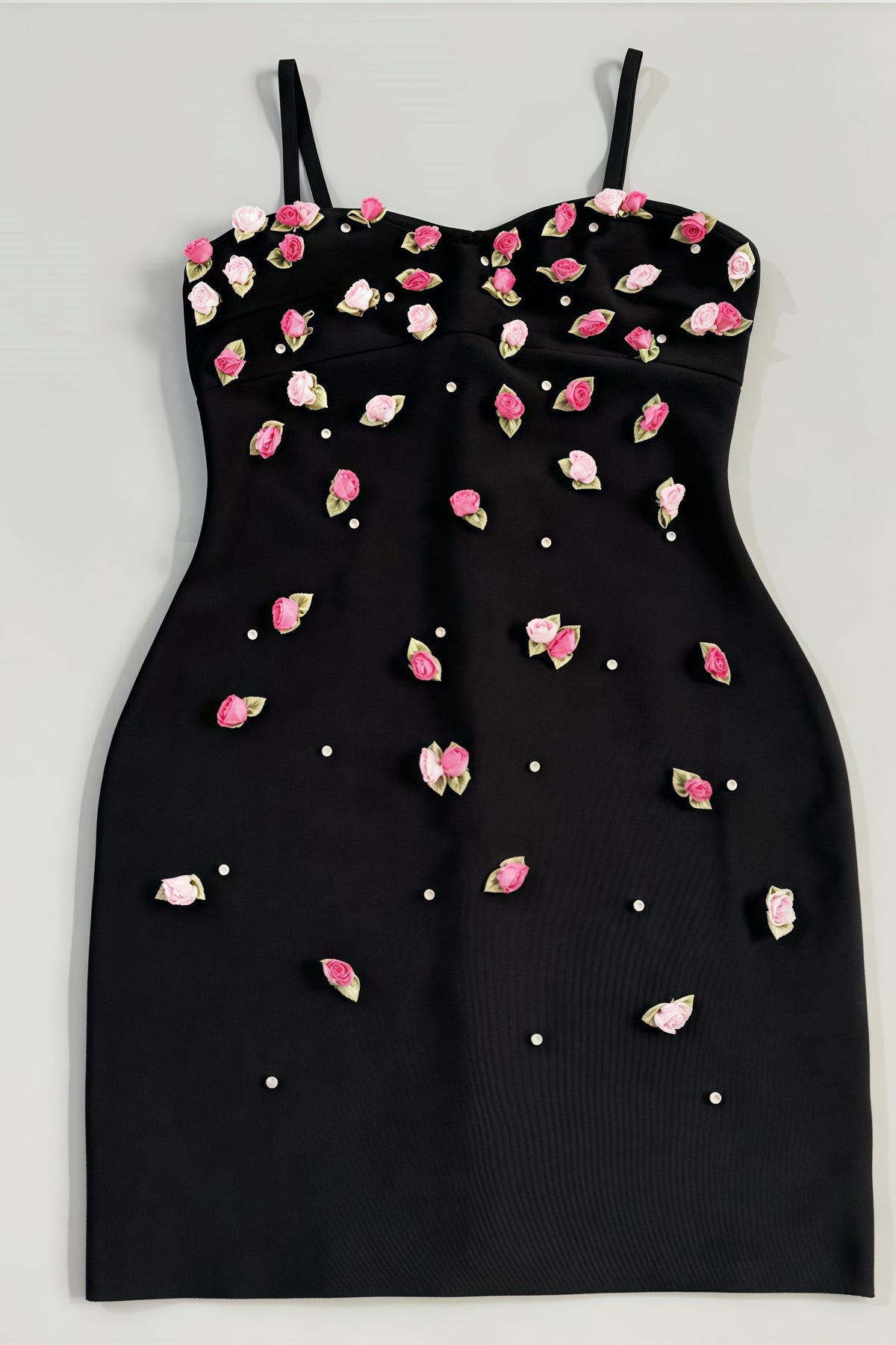 Sweetheart Spaghetti Strap 3D Rosebud Rhinestone Bandage Mini Dress - View 5