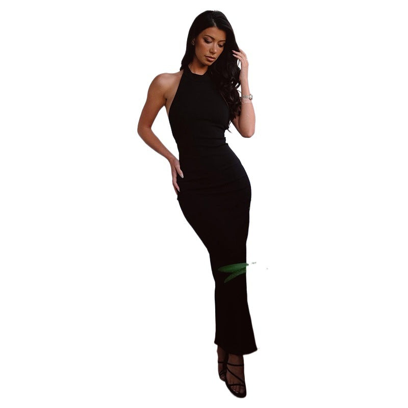 Halter Neck Backless Buckle Strap Cut Out Maxi Gown - View 5