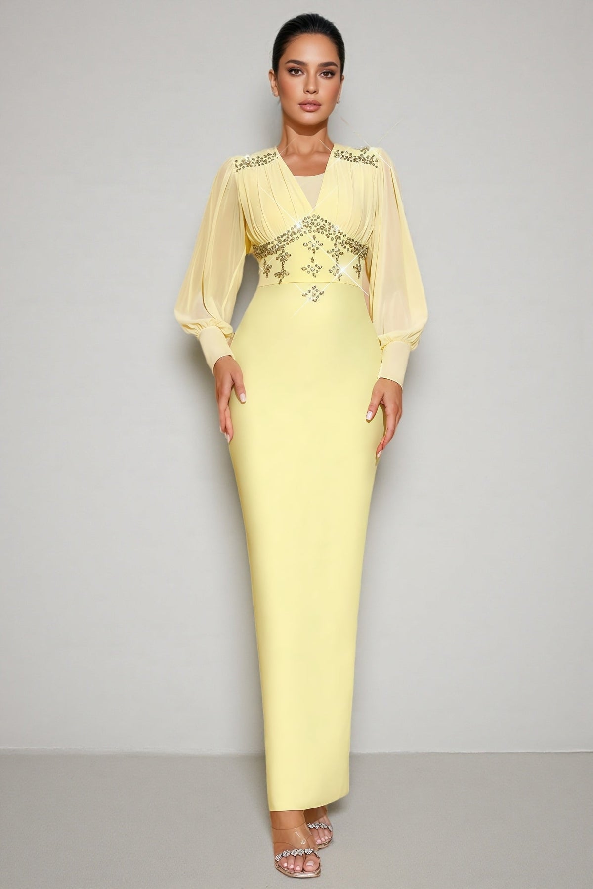Euopa Yellow Rhinestone Maxi Dress - View 3