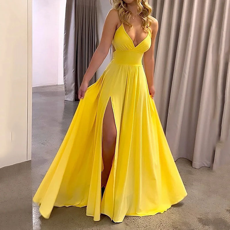 V-Neck Spaghetti Strap High Split Maxi Gown