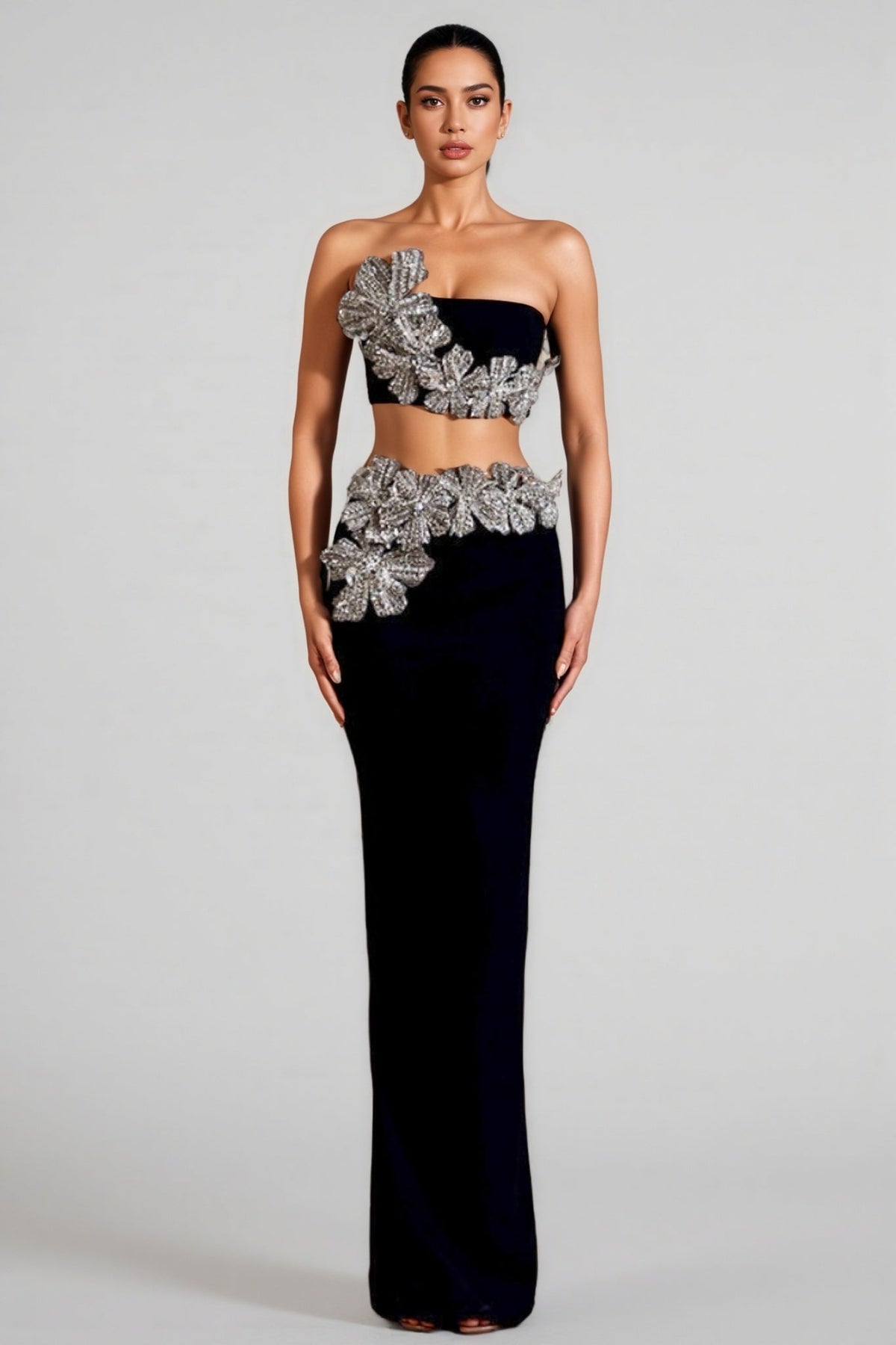 Elnia Diamanté Bustier Blouse Half Maxi Dress Set