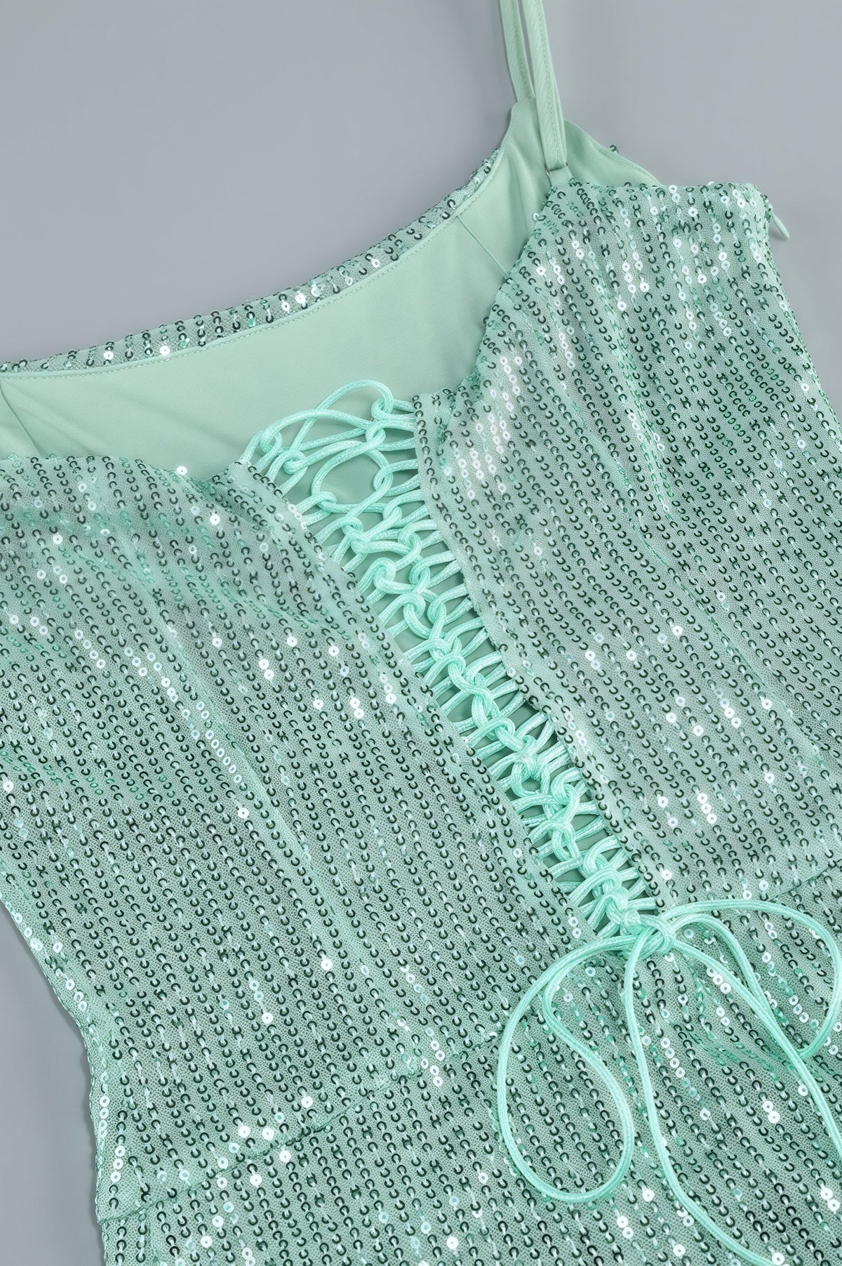 Sequin Spaghetti Strap Twist Front High Split Mermaid Gown - View 5