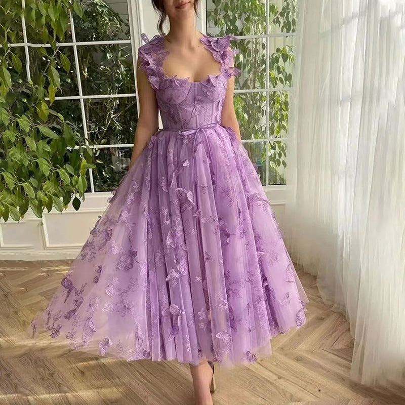 Wedding Tulle Spaghetti Straps Sleeveless High Slit Bridal Dress