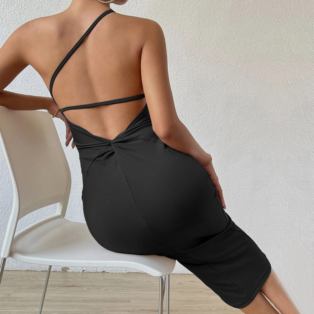 One Shoulder Backless Twist Bodycon Midi Dress
