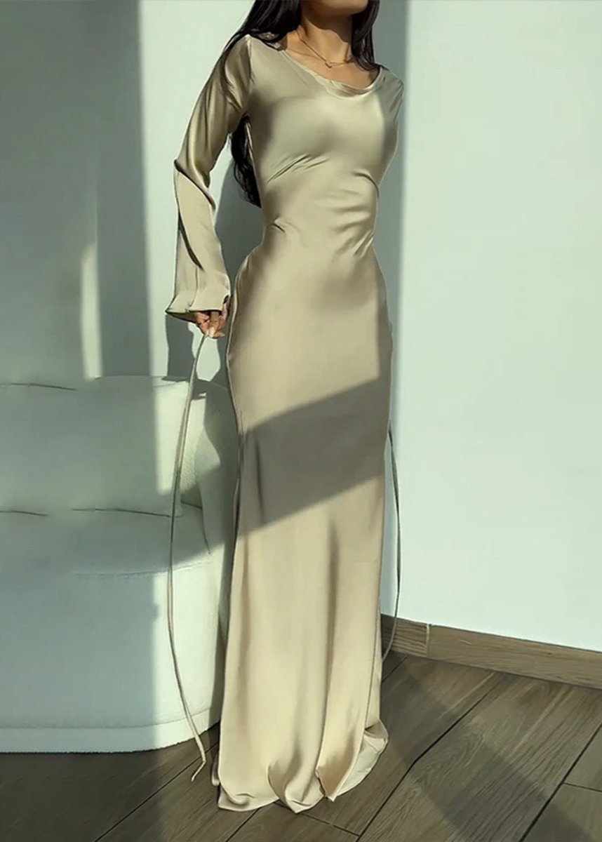 Aurora Satin Long Sleeve Maxi Dress - View 2