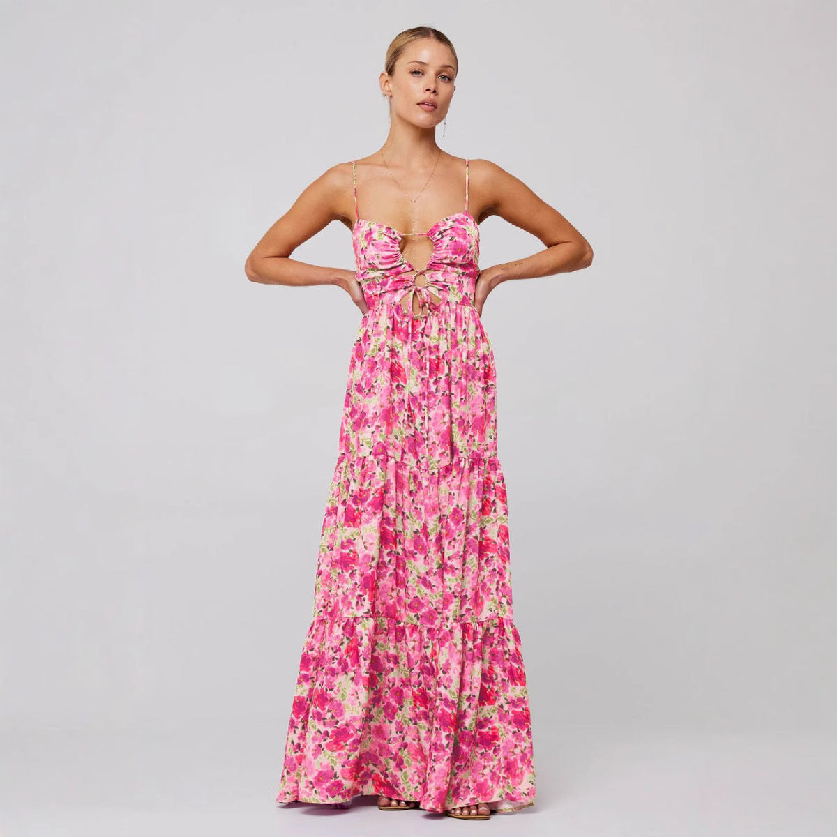 Floral Spaghetti Strap Cut Out Tiered Midi Dress 5