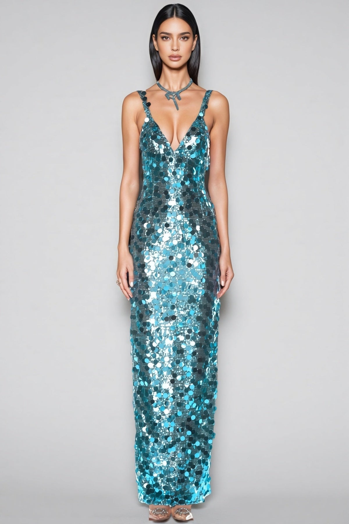 Ellis Sequin Deep V Strapless Maxi Dress - View 3