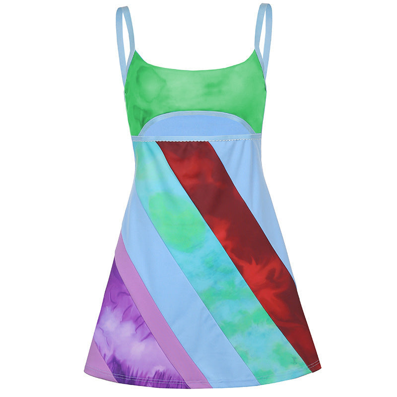 Tie Dye Spaghetti Strap Cut Out Bodycon Mini Dress 6