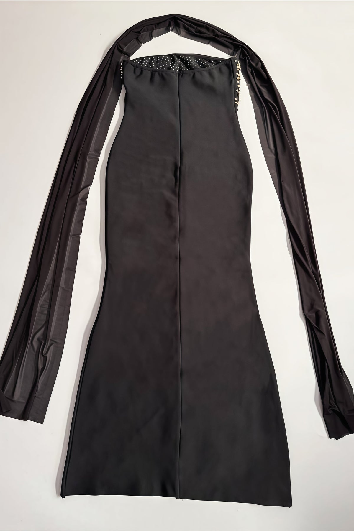 Beaded Strapless Column Sheer Cape Wrap Maxi Gown - View 5