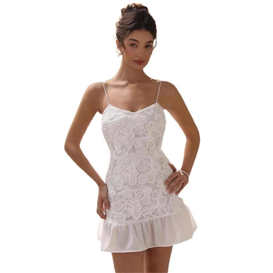 Floral Spaghetti Strap Ruffle Hem Bodycon Mini Dress - View 5