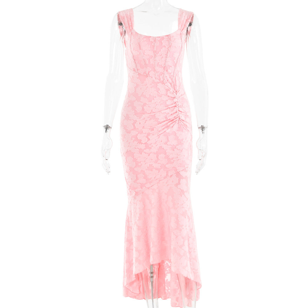 Floral Print A-Line Short Sleeve Maxi Dress in Pink - View 10