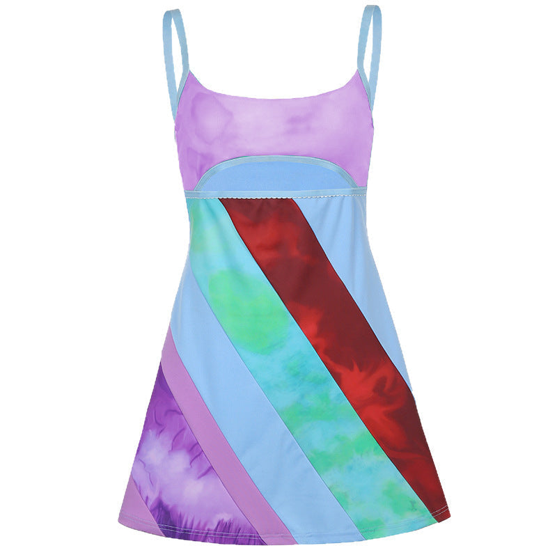 Tie Dye Spaghetti Strap Cut Out Bodycon Mini Dress 5