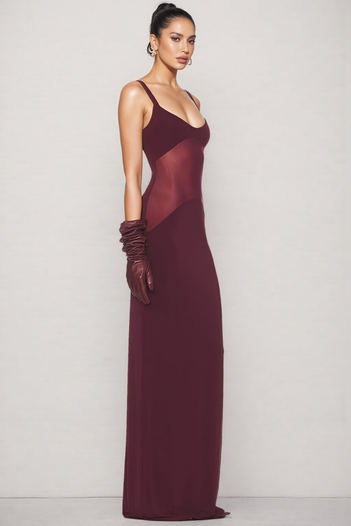 Halter Neck Mesh Ruched Maxi Dress - View 2