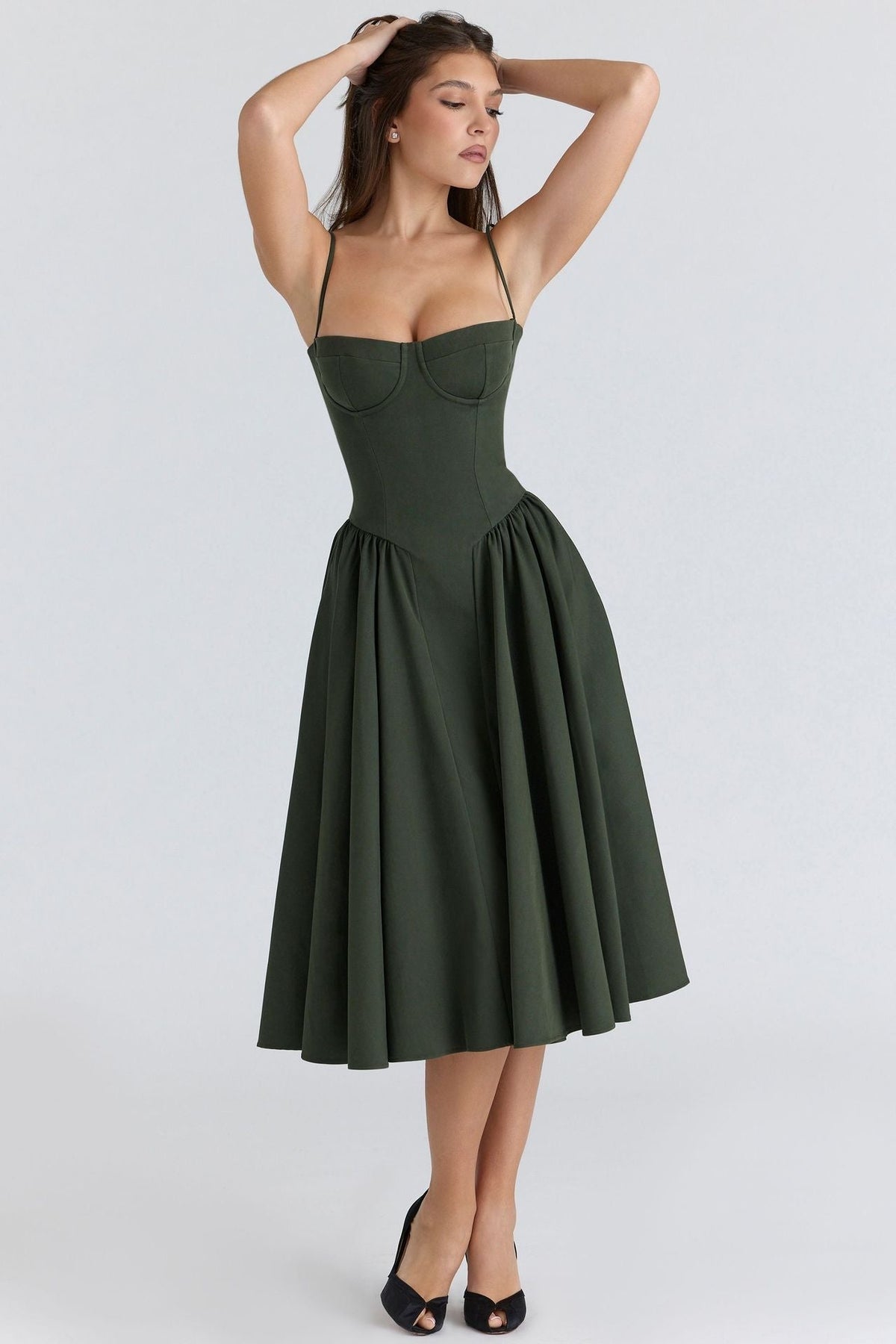 Corset Bodice Strappy Fit and Flare Midi Dress 23