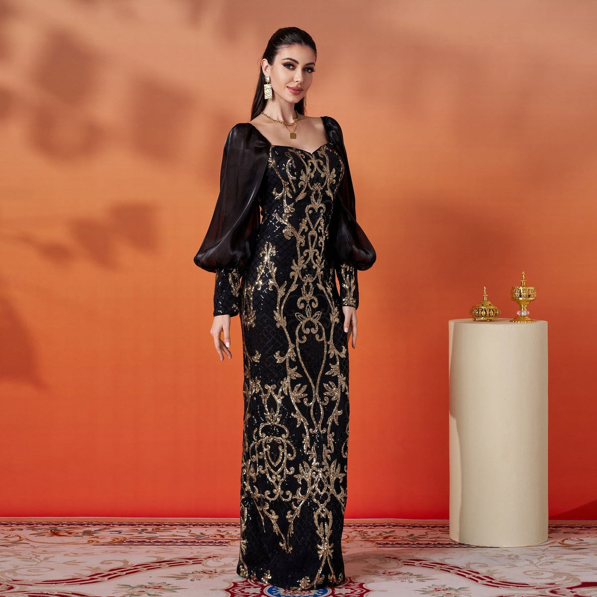 Sequin Sweetheart Neck Puff Sleeve Mermaid Formal Gown - View 2