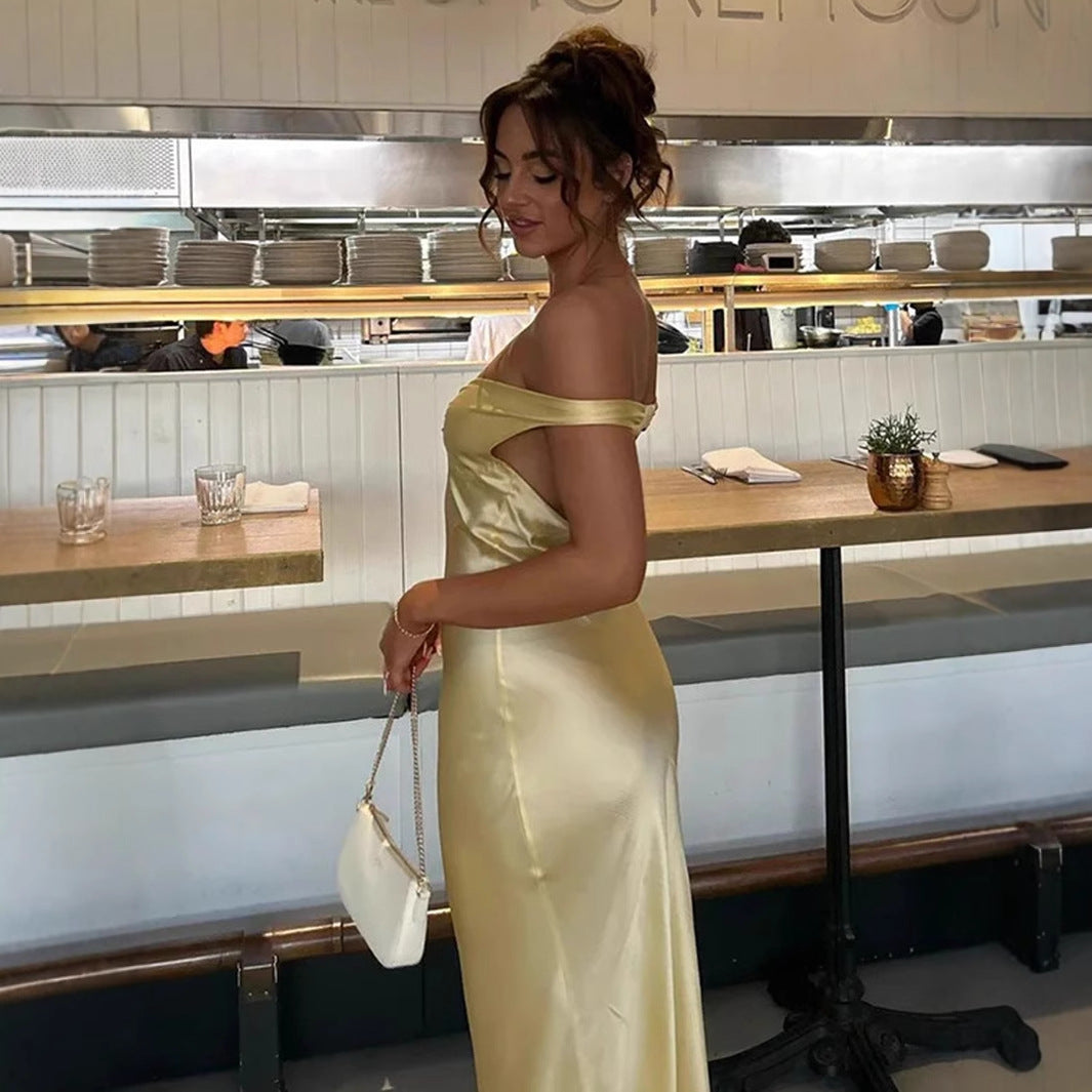 Off Shoulder Sweetheart Twist Front Satin Maxi Dress 2