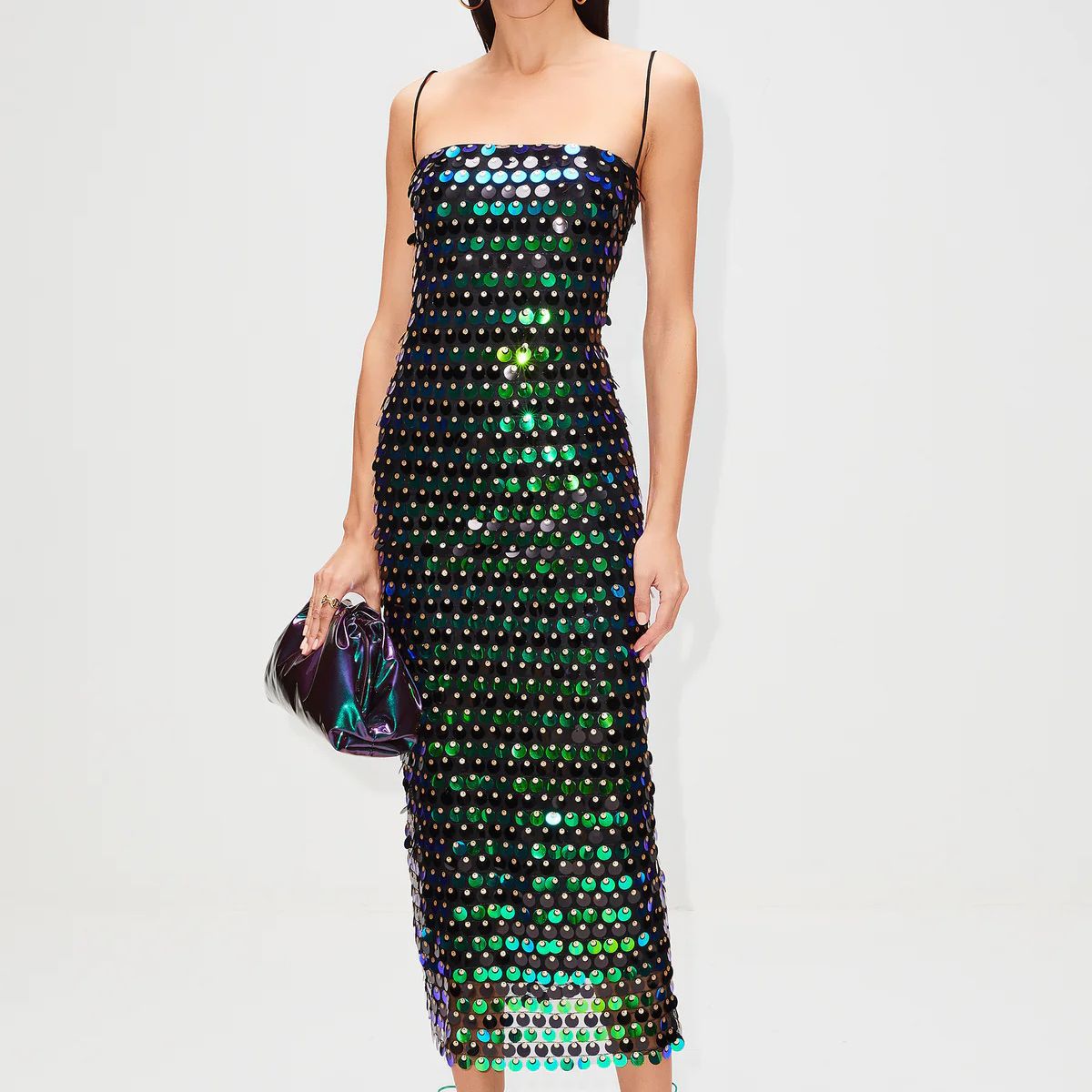Disc Sequin Spaghetti Strap Square Neck Bodycon Mini Dress - View 9
