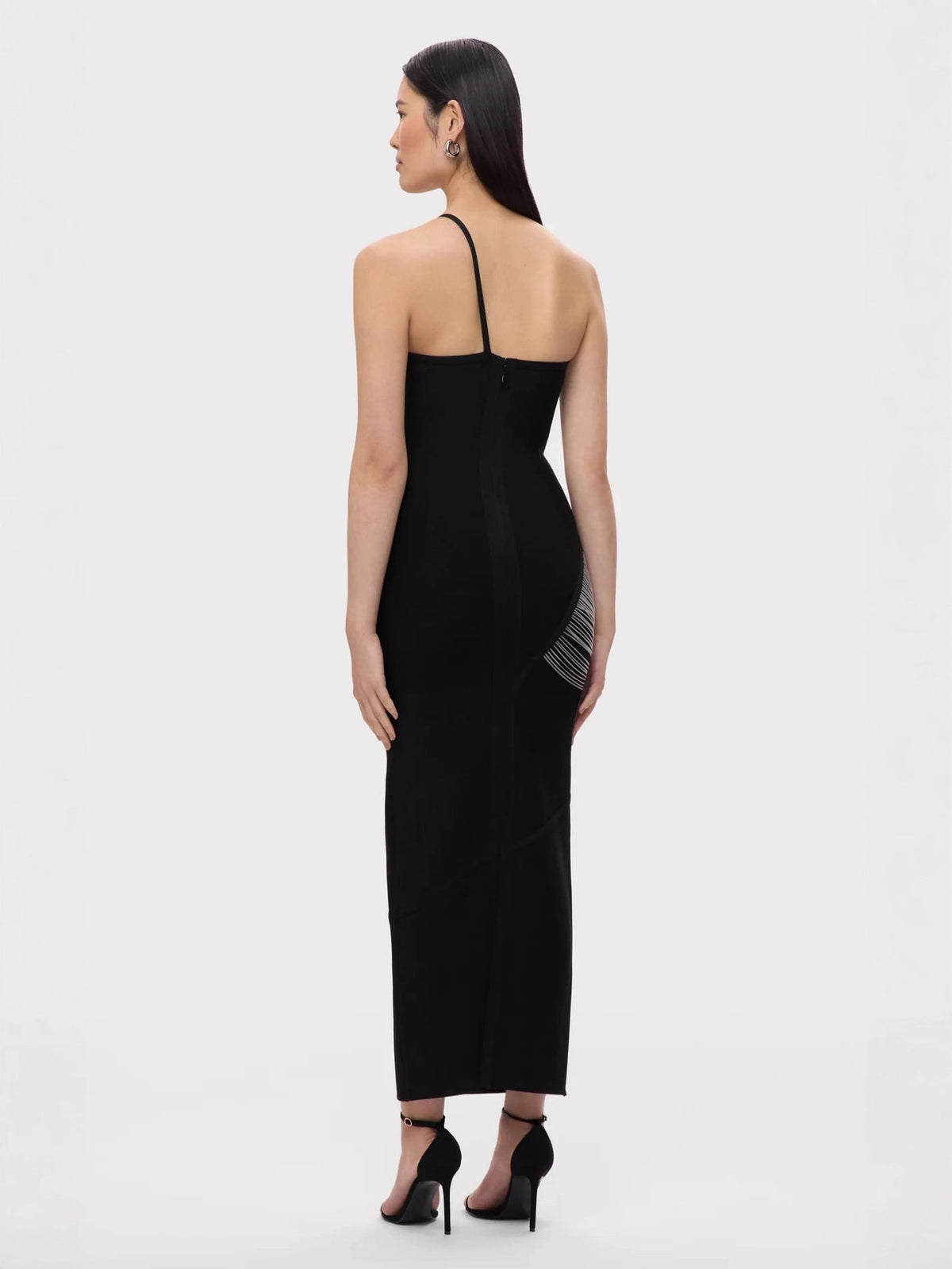 One Shoulder Chain Fringe Bodycon Maxi Dress - View 3