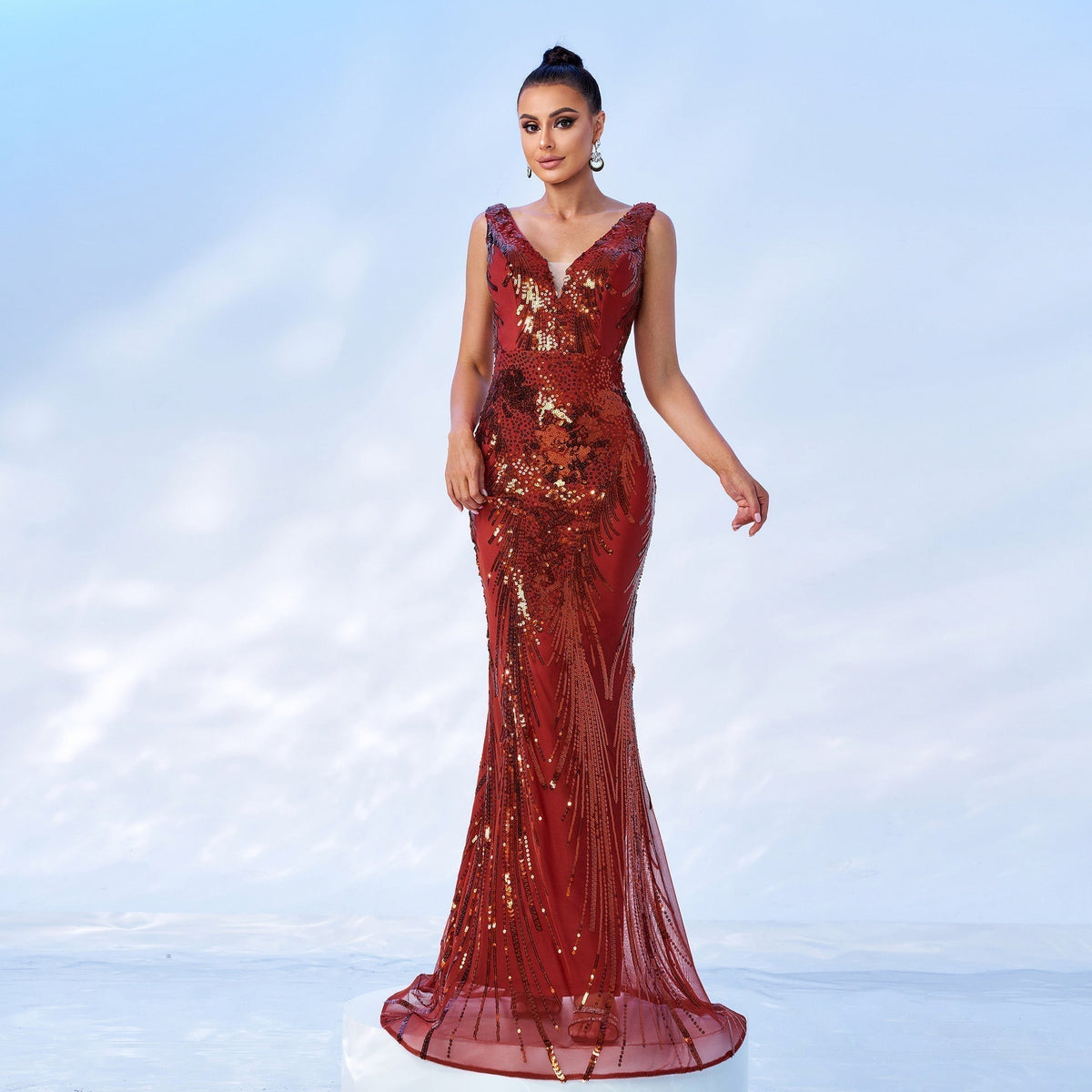 Sequin Deep V-Neck Sleeveless Beaded Mermaid Maxi Dress - View 4