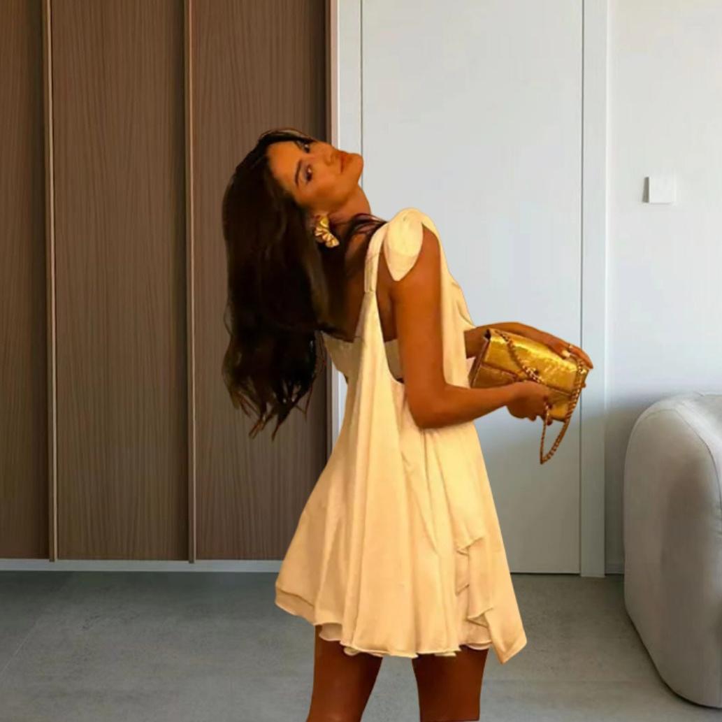 One Shoulder Twist Front Cut Out Flowy Mini Dress - View 4