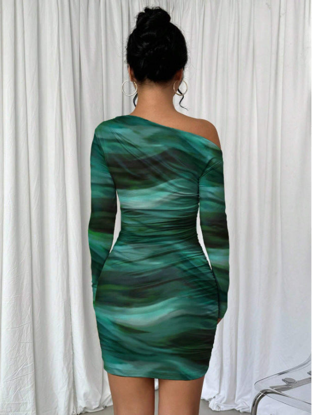 Stitch sheer mesh see through abstract off shoulder mini dress - View 11