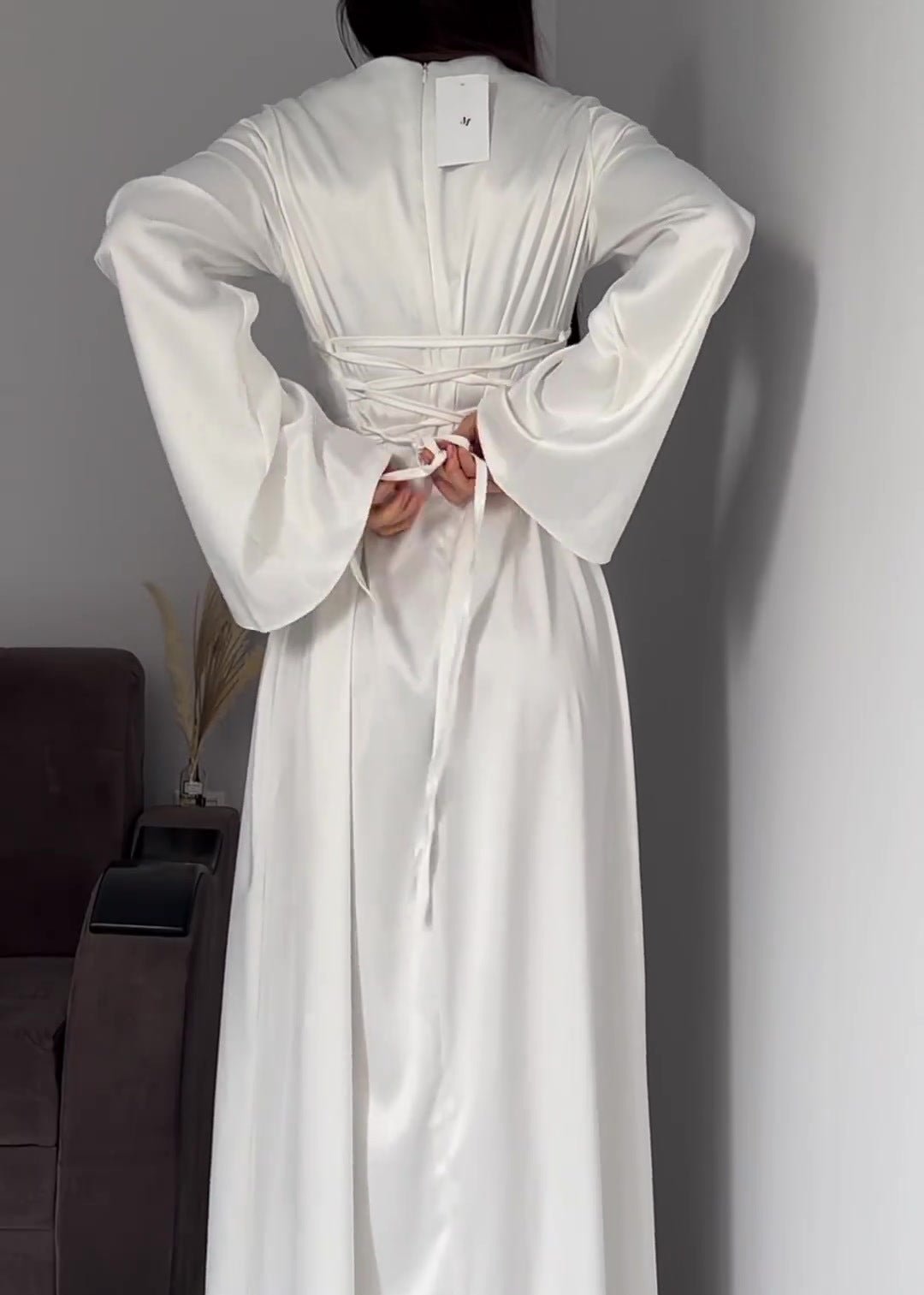 Aurora - Satin Long Sleeve Maxi Dress - View 7