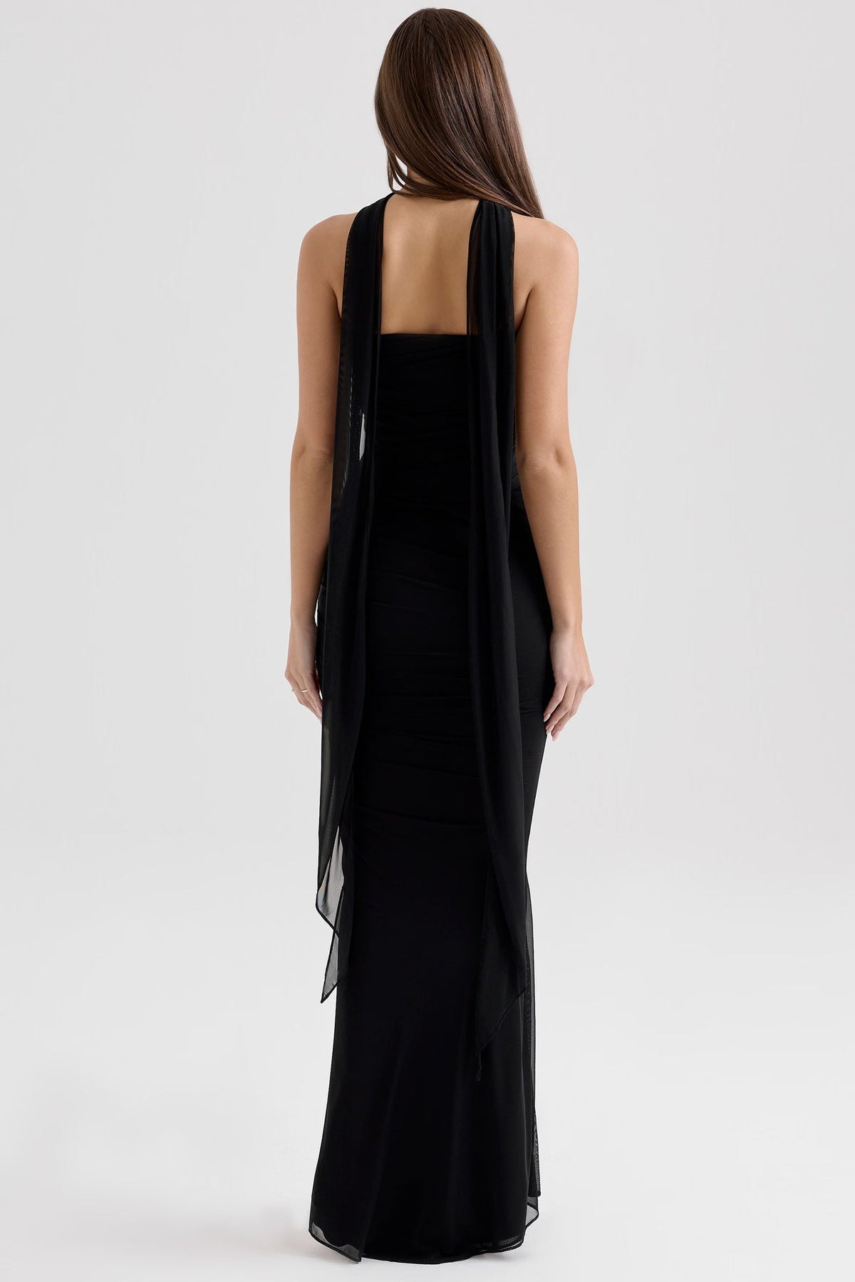 One Shoulder Draped Sash Ruched Fishtail Maxi Gown - View 18