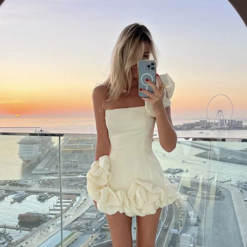 Square Neck Petal Ruffle Hem Bodycon Mini Dress 2