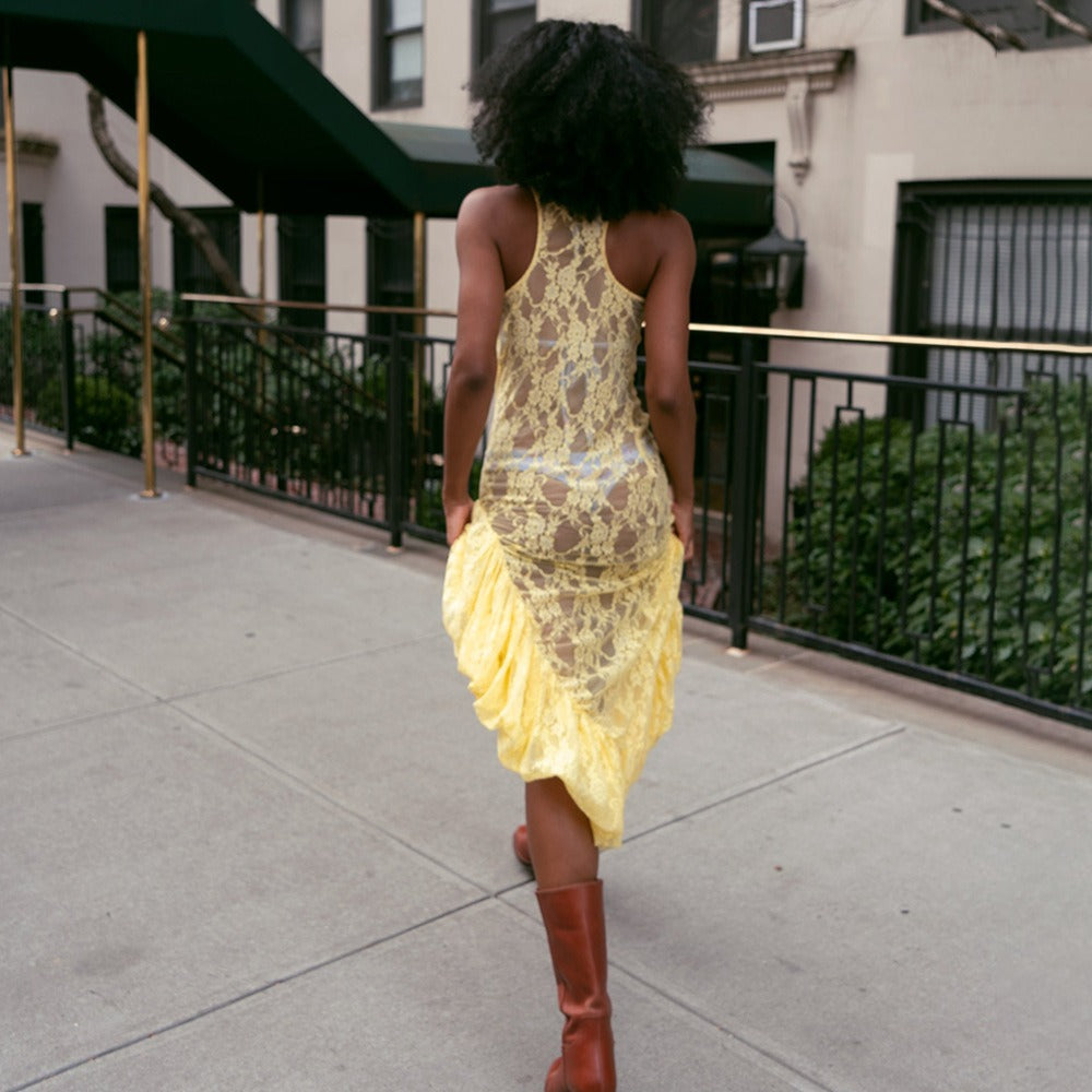 Sheer Floral Lace Mock Neck Sleeveless Tiered Ruffle Maxi Dress - View 5
