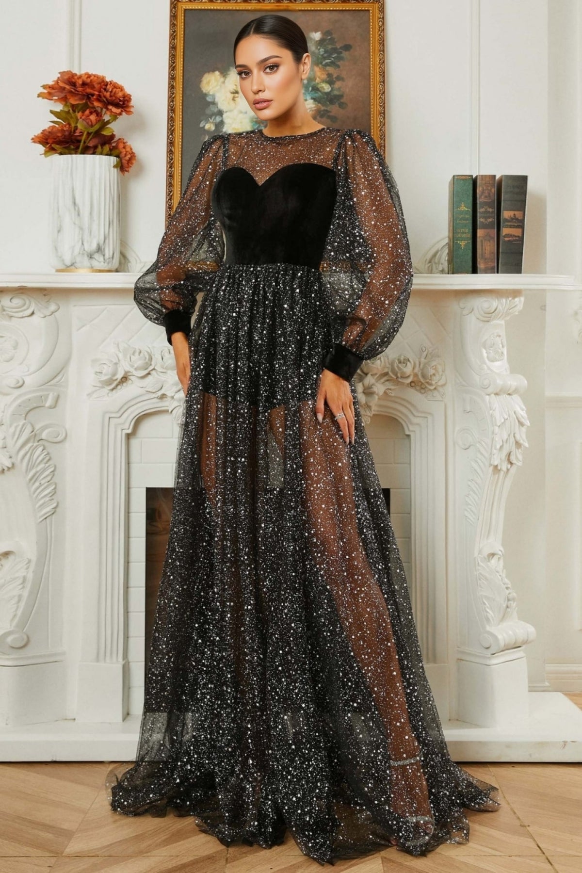 Caspian Sequin Mesh Maxi Dress - View 4
