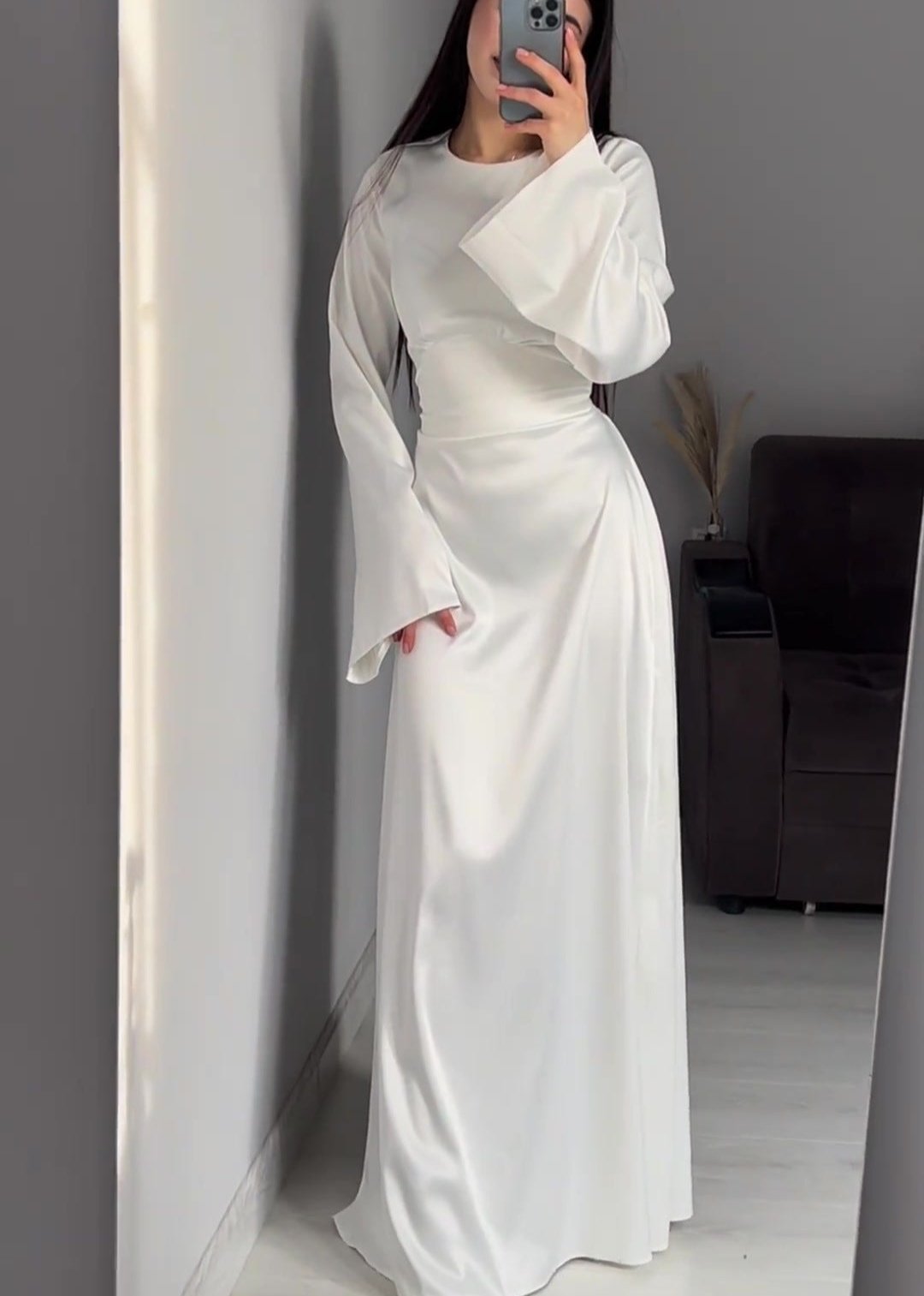 Aurora Satin Long Sleeve Maxi Dress - View 6