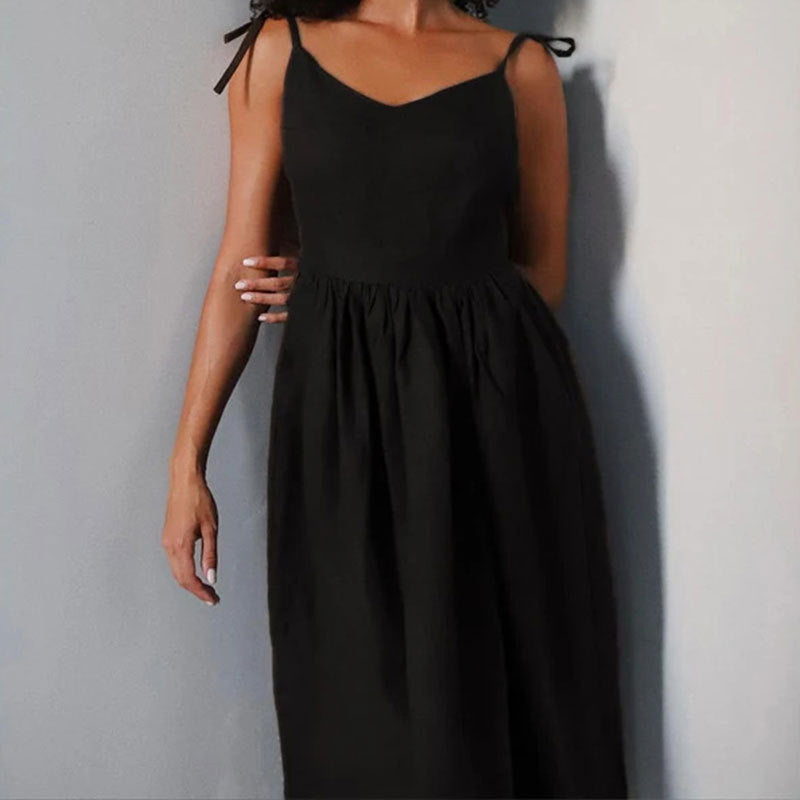 Backless Cotton Linen Lace Up Midi Dress - View 7