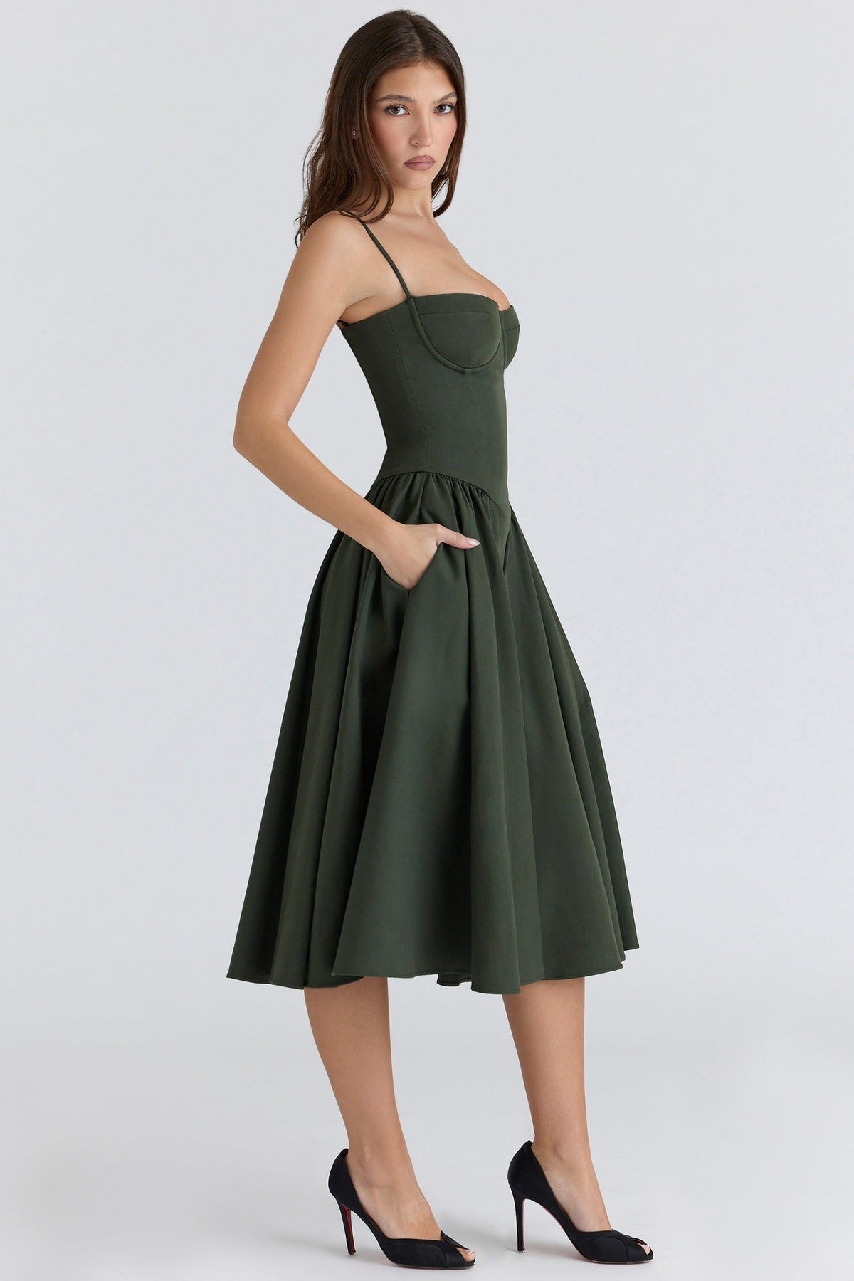 Corset Bodice Strappy Fit and Flare Midi Dress 24