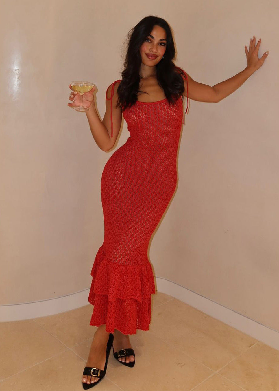 Sienna Lace Up Knit Maxi Dress - View 2