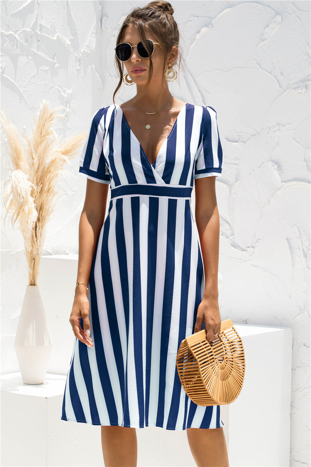 Glinda Striped Satin Midi Shirt Dress - View 2