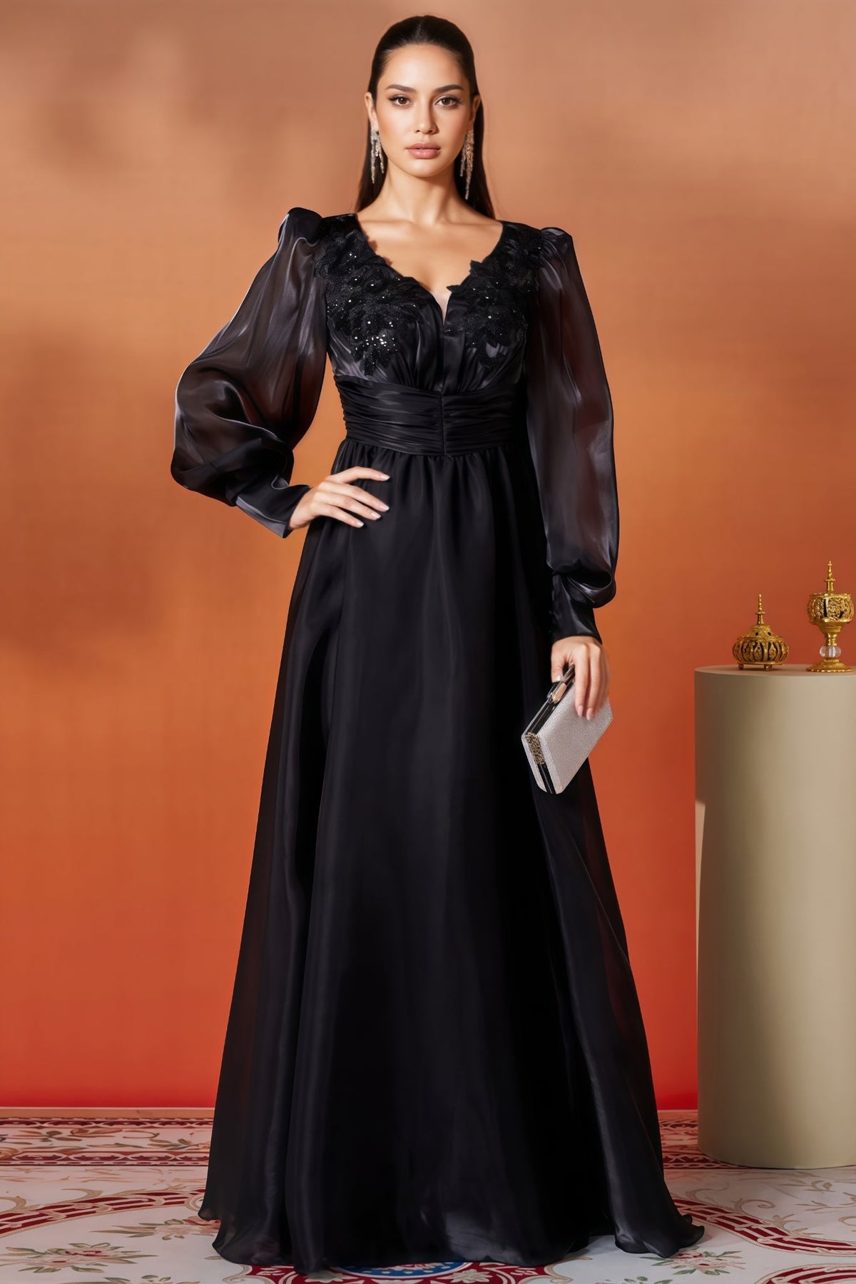Opal Black V-Neck Lace Maxi Dress - View 3