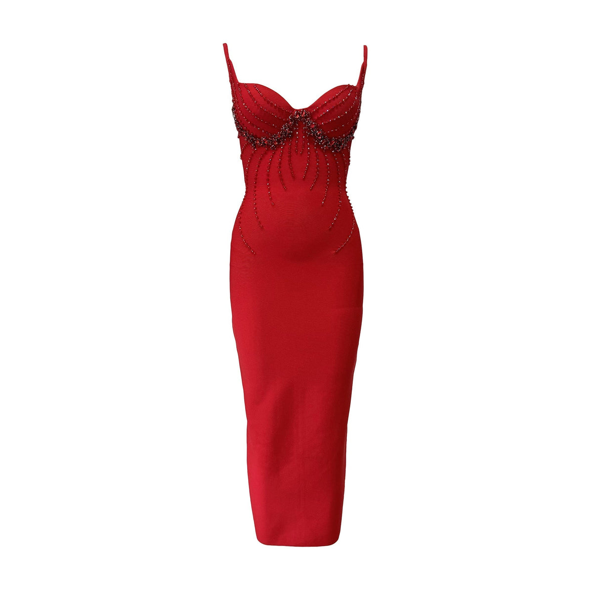 Beaded Sweetheart Spaghetti Strap Bandage Bodycon Maxi Dress - View 2