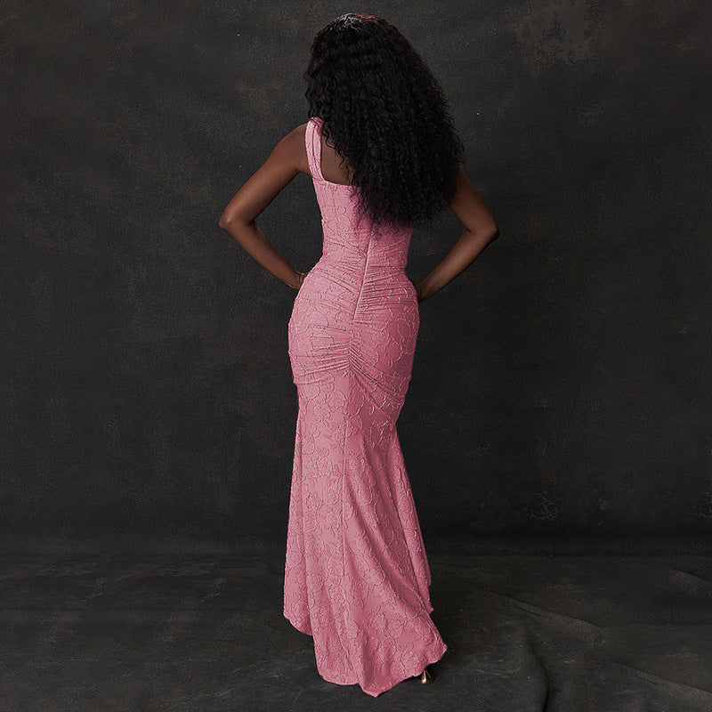 Jacquard Off Shoulder Cap Sleeve Corset Ruched Mermaid Maxi Gown - View 2