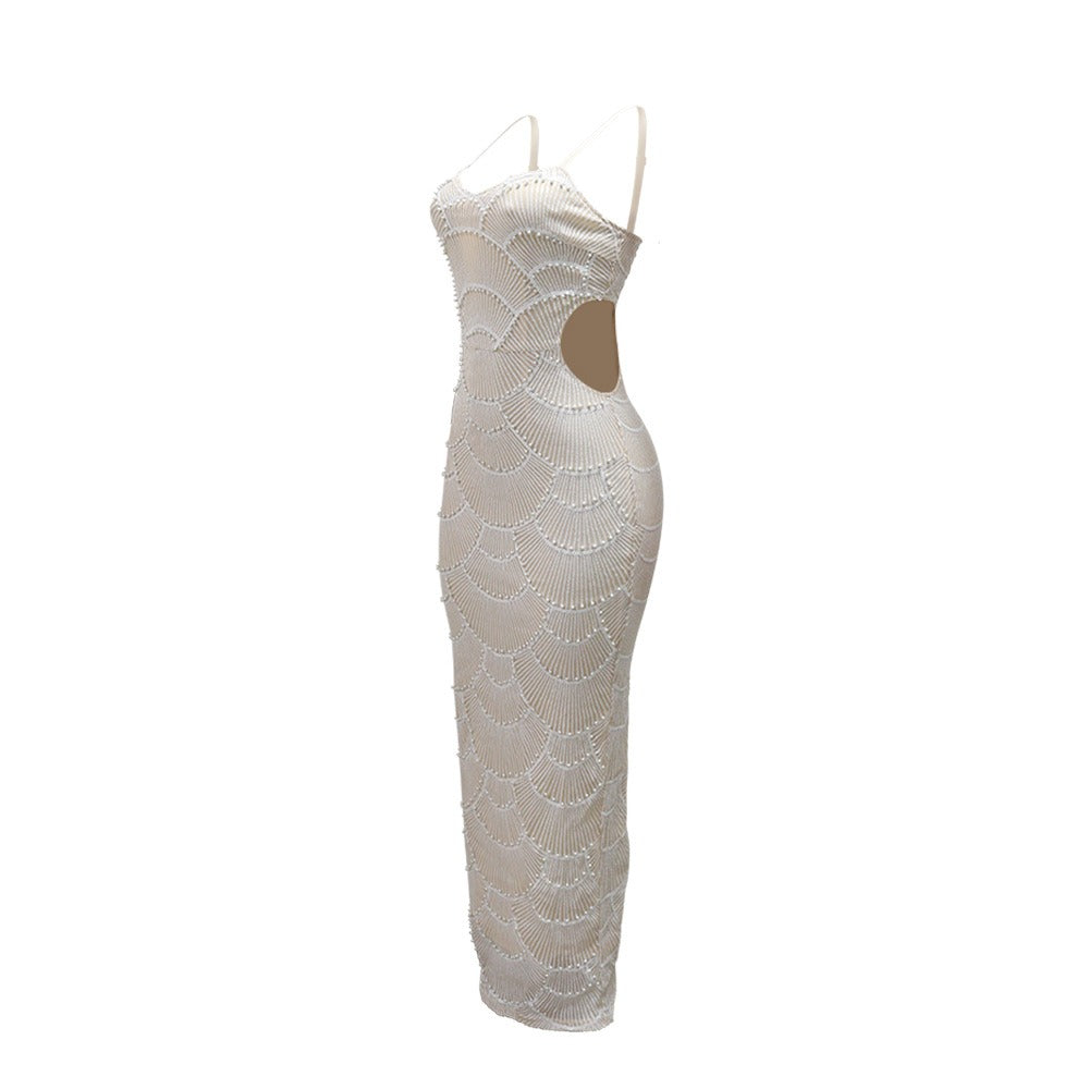 Sequin Beaded Strapless Slit Dress - View 8