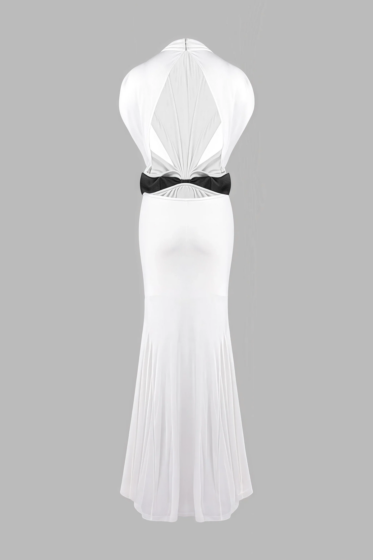 Gaelyra White Backless Satin Pleated Maxi Dress - View 6