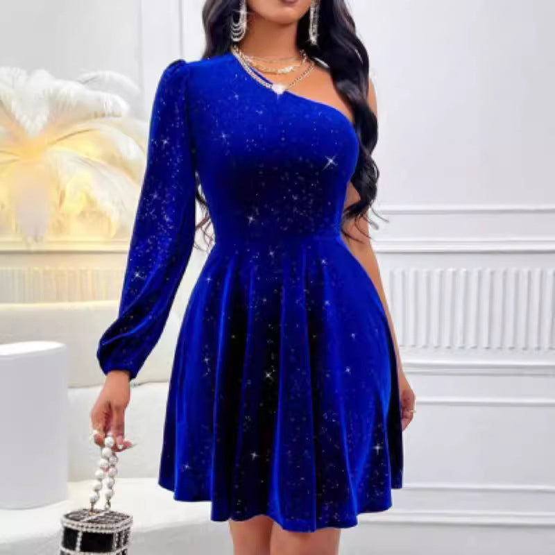 Maricela Asymmetric Glitter Evening Dress - View 6