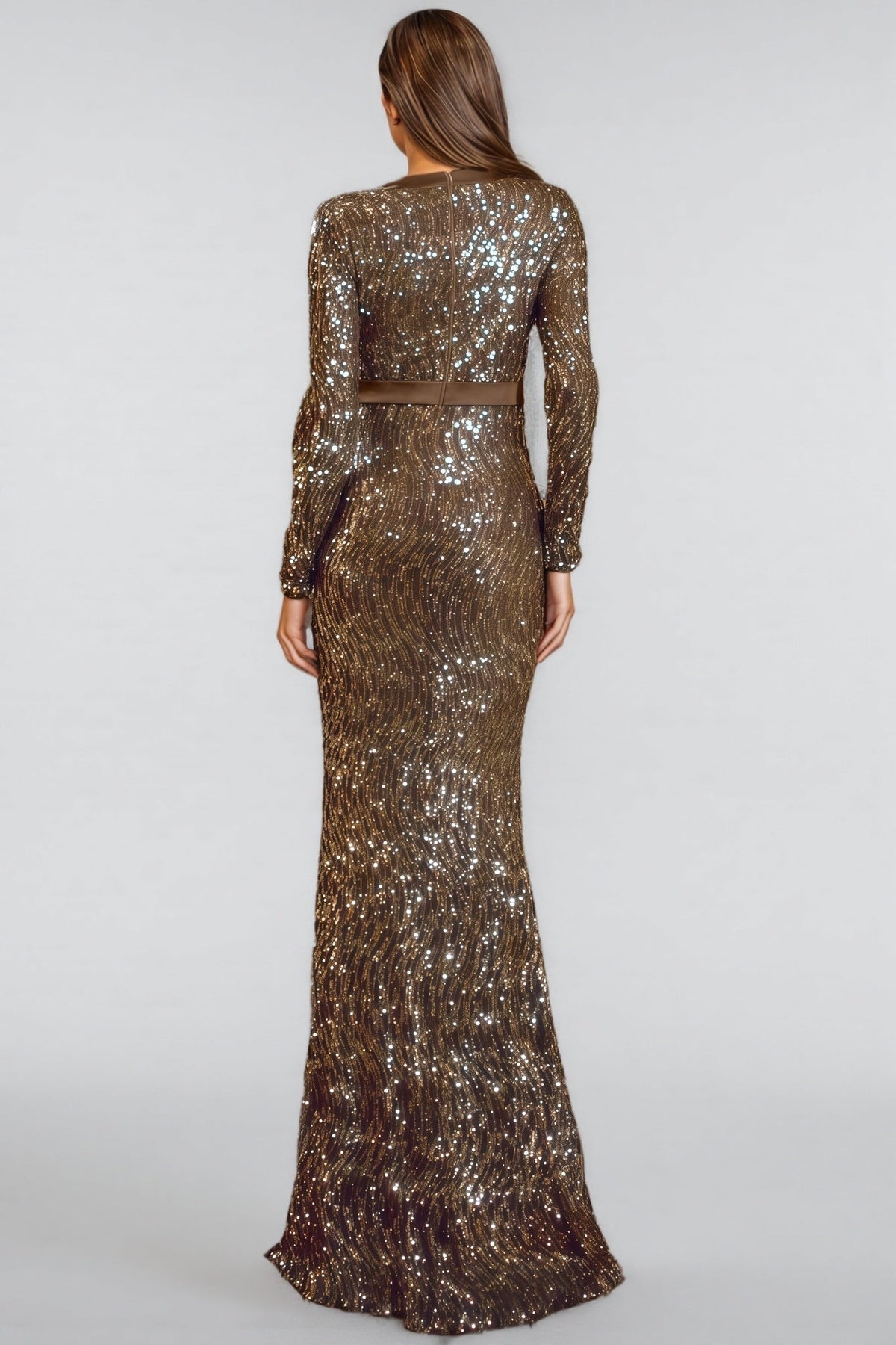 Sequin V-Neck Long Sleeve Mermaid Maxi Gown - View 7