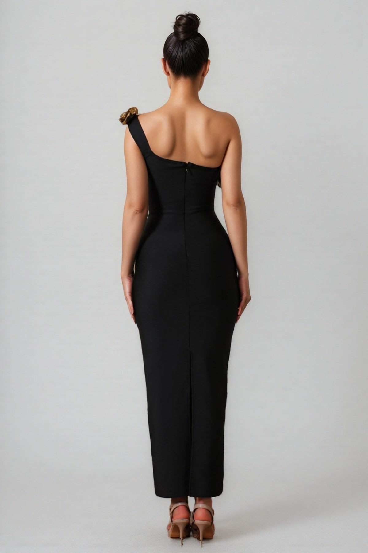 One Shoulder Bandage 3D Floral Midi Dress - View 5