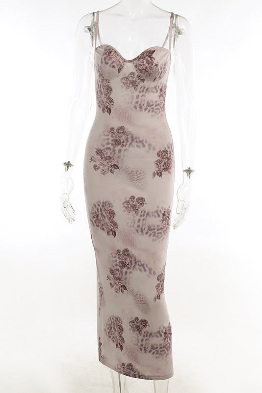 Floral Mesh Sweetheart Neck Lace Trim Corset Bodycon Maxi Dress - View 8