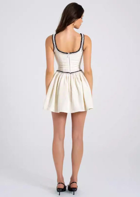 Knit Square Neck Sleeveless Contrast Trim Fit and Flare Mini Dress - View 3