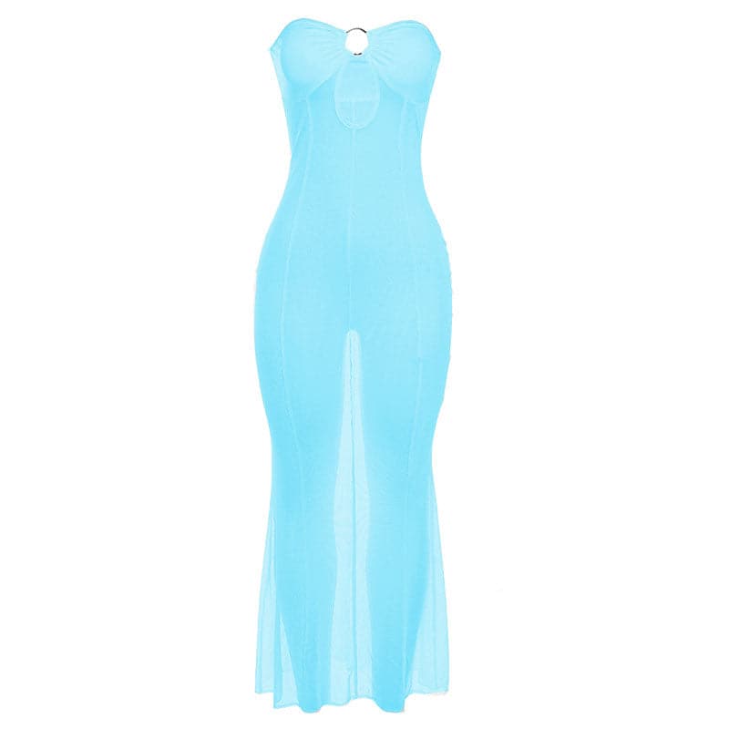 Mesh see through o ring hollow out backless tube maxi dress - View 11